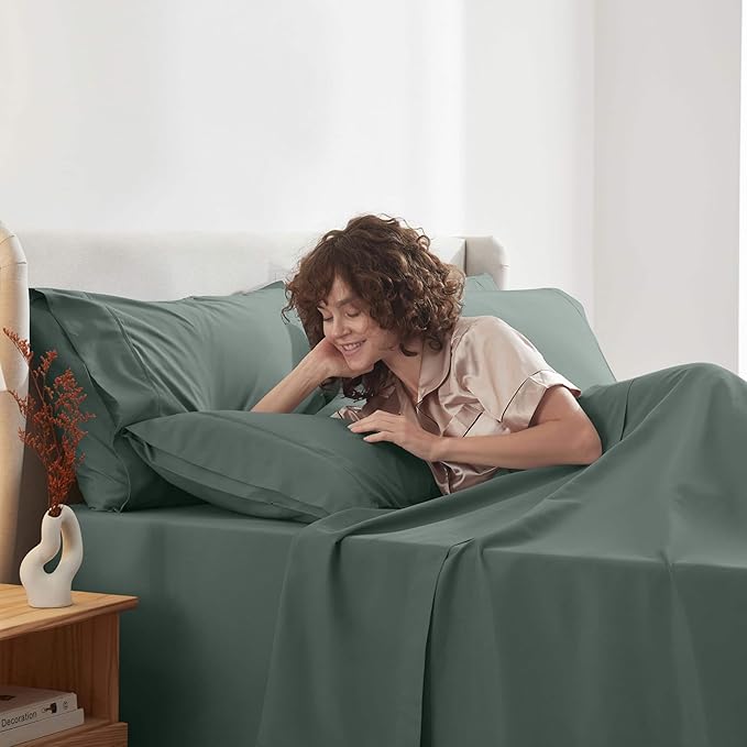 Nestl Extra Deep King Sheet Set - 6 Piece Breathable & Cooling Sheets - Hotel Luxury Bedding Set w/18-24 Inch Deep Pockets - Easy & Secure Fit - Super Soft, Wrinkle Free & Comfy - Forest Green
