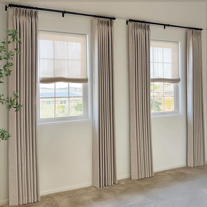 100% Blackout Shield Linen Look Textured Pinch Pleated Curtains Blackout Drapes 120 Inch Long 2 Panels Set, Faux Linen Blackout Curtains for Bedroom & Living Room, 40" W x 120" L, Dark Faux Linen