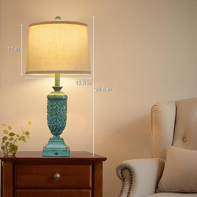 26.5" Farmhouse Table Lamp Set of 2, 3-Way Dimmable Touch Control Bedside Lamps Vintage Rustic Side Table Nightstand Lamps for Bedroom Living Room Study Room