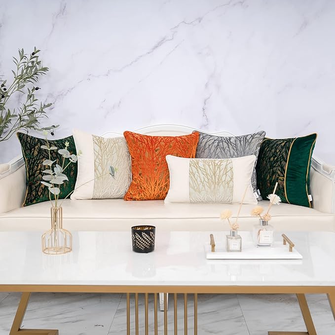 Yangest Orange Twigs Throw Pillow Cover Velvet Branches Velvet Cushion Case Neutral Pillowcase for Sofa Couch Bedroom Living Room Home Decor,20x20 Inch