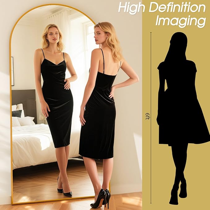 SUNQUEEN 81"x41" Floor Mirror Full Length, Oversized Arched Full Length Mirror with Stand, Full Body Mirrors for Bedroom Living Room or Cloakroom Gold
