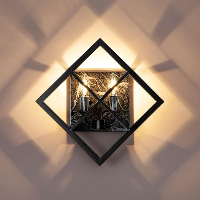 Black Wall Sconces,17.8in Rustic Wall Sconces Mount Lamp Indoor for Living Room Bedroom Bathroom Stairway(E12 Base, Bulbs Not Include 1Pack) Gray Marble Texture