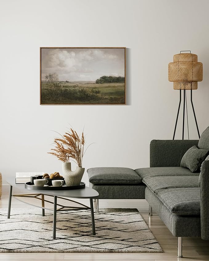 VIYYIEA Vintage Landscape Large Framed Wall Art, Nature Wilderness Scenery Paintings Decor Aesthetic, 20x30 Inch Canvas Print Artwork, Retro Farm Landscape Wall Pictures for Bedroom Living Room