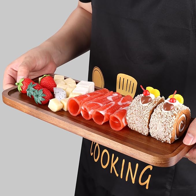 Wooden Serving Platters Long Charcuterie Boards Acacia Wood Decorative Trays for Home Decor Cheese Board Snack Appetizer Plates Kitchen Dinner Tray for Food Dish Rectangle Cake Dessert Platter