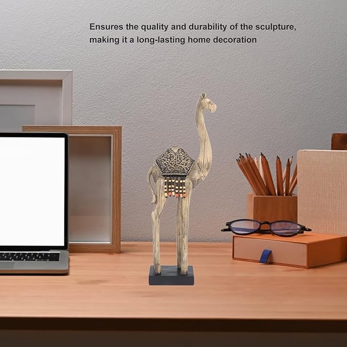 Camel Statue Resin Camel Figurine 5.90x2.55x16.14in Desert Animal Figurines Retro Style Room Decor Exquisite Living Room Decor for Home Office Decor (L)