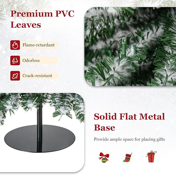 GOFLAME Set of 3 Pre-Lit Artificial Christmas Tree, Flocked Pencil Xmas Trees 4FT, 5FT and 6FT with Drooping Branches, Soft White Cotton, LED Lights, Holiday Decoration Tree for Home Office Party