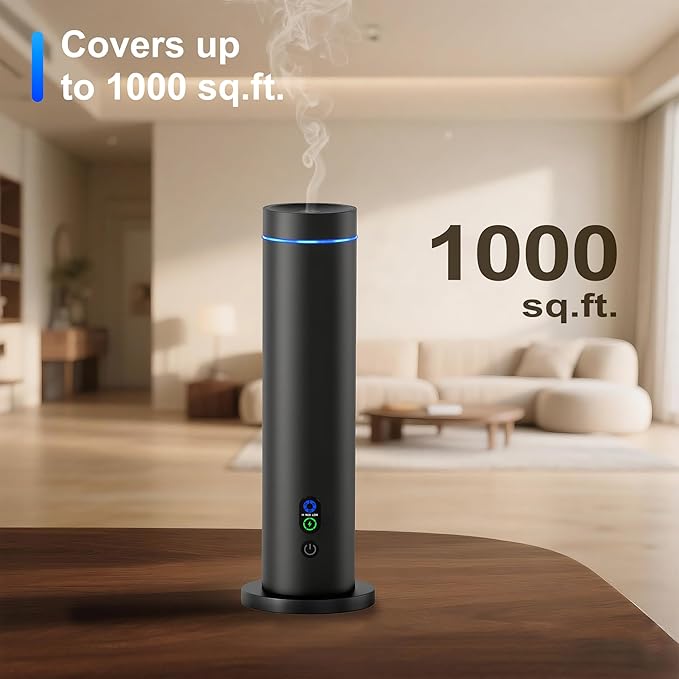 Waterless Diffuser, 1000 Sq.Ft Coverage, Essential Oil Diffuser with Tilt-Safe, Remote Control, Adjustable Mist Mode, Mood Lights Aromatherapy Diffuser for Home, Large Room, Office, Hotel, Black