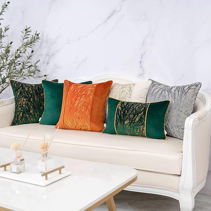 Yangest Orange Twigs Throw Pillow Cover Velvet Branches Velvet Cushion Case Neutral Pillowcase for Sofa Couch Bedroom Living Room Home Decor,18x18 Inch