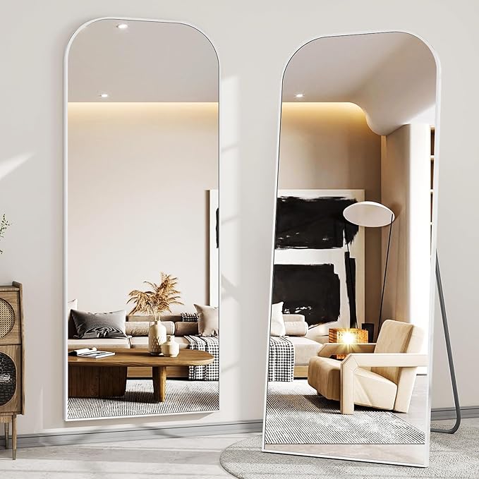 56x21 Inch Full Length Mirror - Large Floor Standing & Wall Mountable Full Body Mirror with Sturdy Aluminum Frame, Arched Top Design, Freestanding or Hanging for Bedroom, Living Room, Cloakroom,Silver