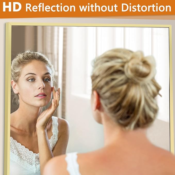 56"x18" Gold Full Length Mirror, Free Standing Mirror Full Length Made of Tempered Glass, Gold Floor Mirror for Bedroom Living Room Gym Dorm