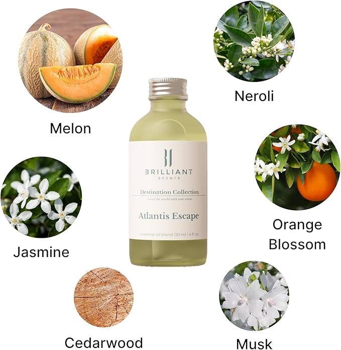 Brilliant Scents Diffuser Oil Refill, Inspired by The Atlantis Resort, Hotel Series Aroma Scents, Essential Oils Set for Home, Fragrance Oil for Candle Making, Home, 50 ML, Atlantis Escape