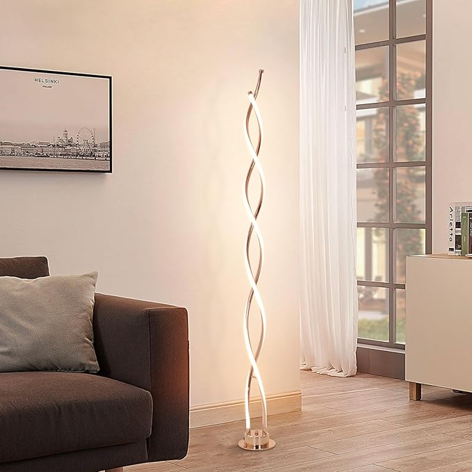 ADISUN 31W Modern Floor Lamp, LED Spiral Floor Lamp for Living Room, 3-Color Dimmable Standing Floor Lamps with Remote Control, 58" Tall Lamp for Bedroom Office Dining Room (Gold)