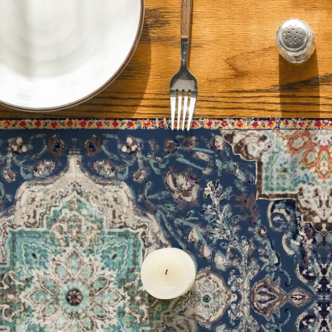 Artoid Mode Boho Bohemia Style Blue Table Runner, Country Rustic Farmhouse Magical Winter Kitchen Dining Table Decoration for Home Party Decor 13x72 Inch