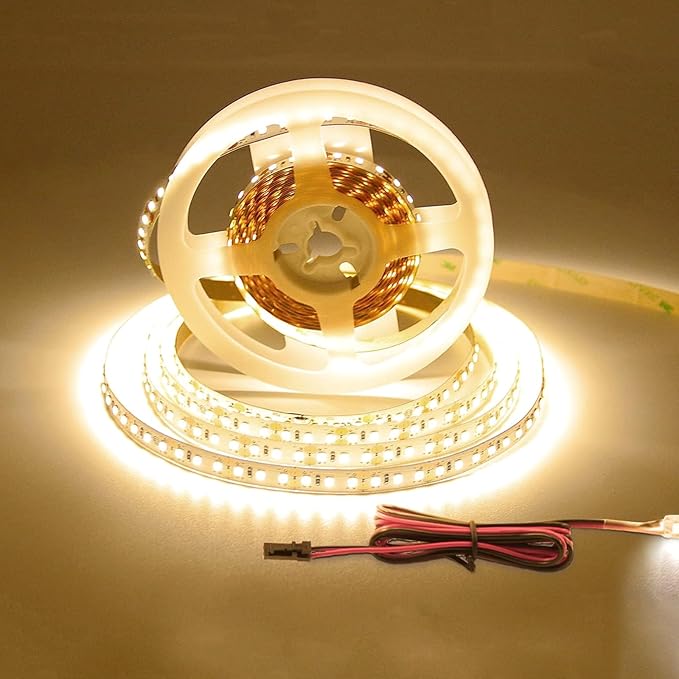 VST LED Strip Lights Warm White 120LEDs/m 1000Lm/M 9.6W/M CRI 90+ LED Tape Light 12V 2835 Cuttable Connectable Dimmable LED Strips for Indoor Under Cabinet, No Driver (3000k-8.2ft, White)
