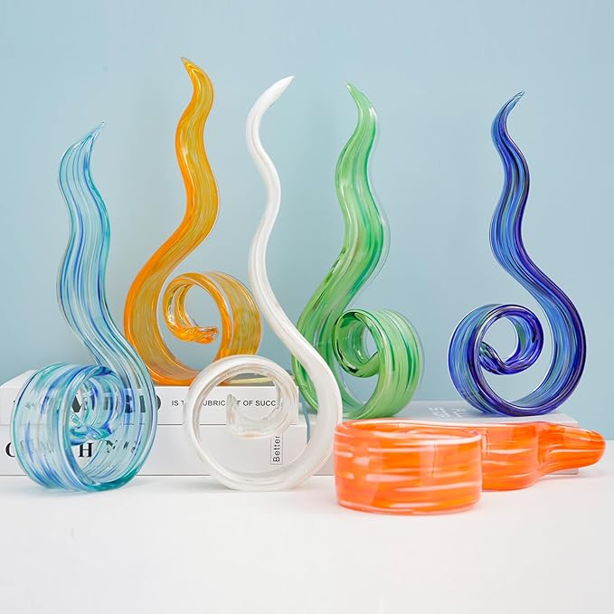 11.4" Tall Hand-Blown Glass Sculpture Murano-Style Sculpture Art Ornament Statue Figurines Home Decor Accent Piece Coastal Ocean Nautical Home Decor,Shelf,TV Stand,Tabletop Centerpieces,Wonderful Gift