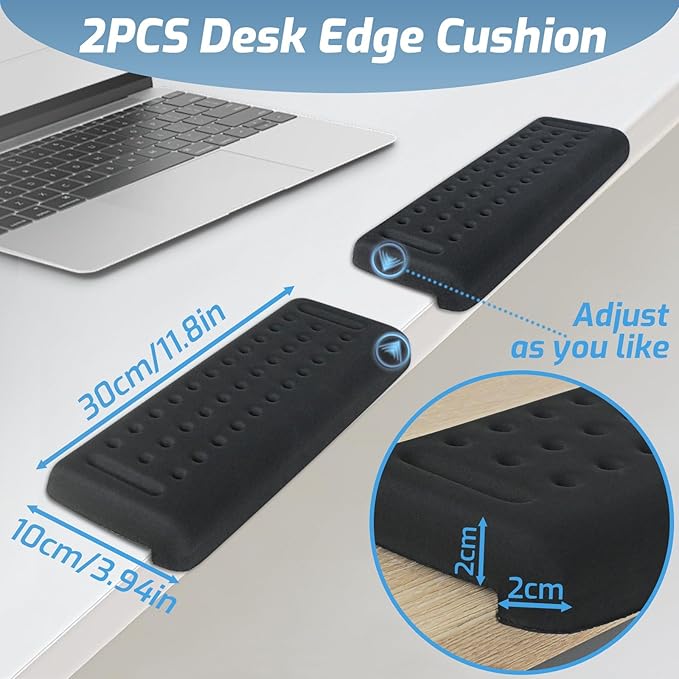 2-Piece L-Shaped Desk Edge Cushion,Memory Foam Elbow Pad & Wrist Rest,Non-Slip Ergonomic Design for Comfortable Typing & Elbow Pain Relief,Ideal for Office, Gaming,Home Use (Black)