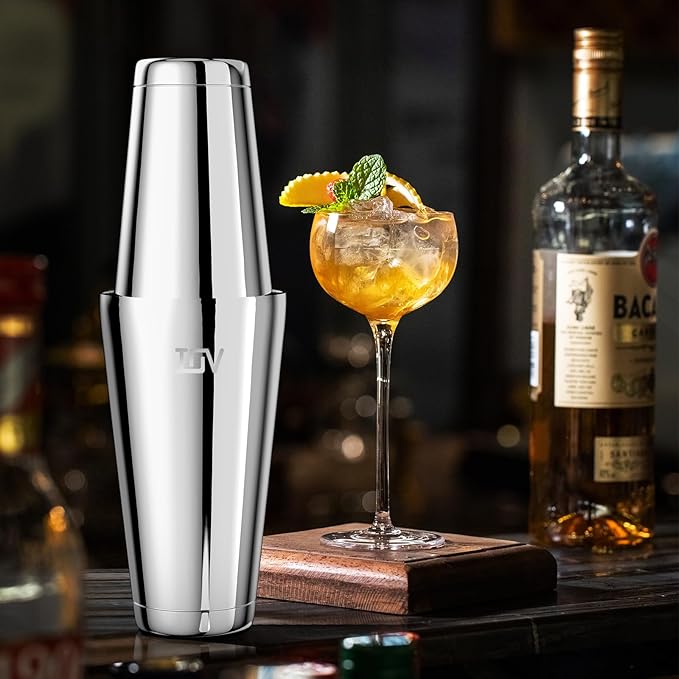 IOV Boston Cocktail Shaker Set, 18oz & 28oz Stainless Steel Weighted Shaker Tins, Metal Martini Drink Mixer for Bartending, Professional Bar Tools with Cocktail Recipe Guide