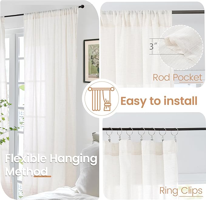 BGment Linen Curtains 84 Inch Length for Living Room, Lightweight Rustic Country Window Drapes for Farmhouse Bedroom Dining Room Decor Rod Pocket Textured, 2 Panels Set, Each 60 Inch Wide