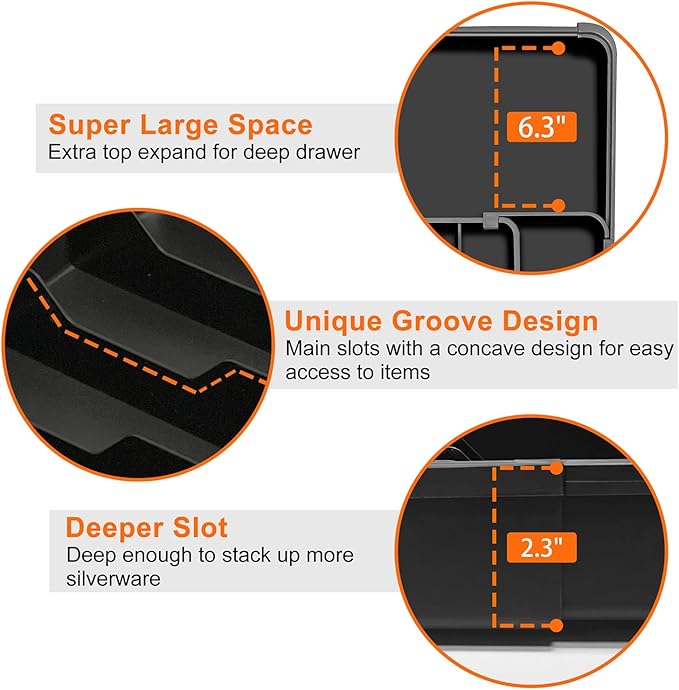Silverware Organizer - Expandable Kitchen Drawer Organizer, Utensil Drawer Organizer, Adjustable Plastic Flatware and Cutlery Holder, Kitchen Organizers Storage for Forks Knives, Black