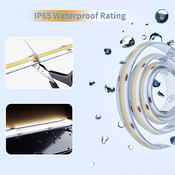 PAUTIX COB LED Strip Light IP65 Waterproof 32.8ft/10m 5040LEDs Natural White 4000K,High Lumen Flexible CRI93+ LED Tape 24V Super Bright,for Home&Office Lighting Project(Adapter&Dimmer Sold Separately)