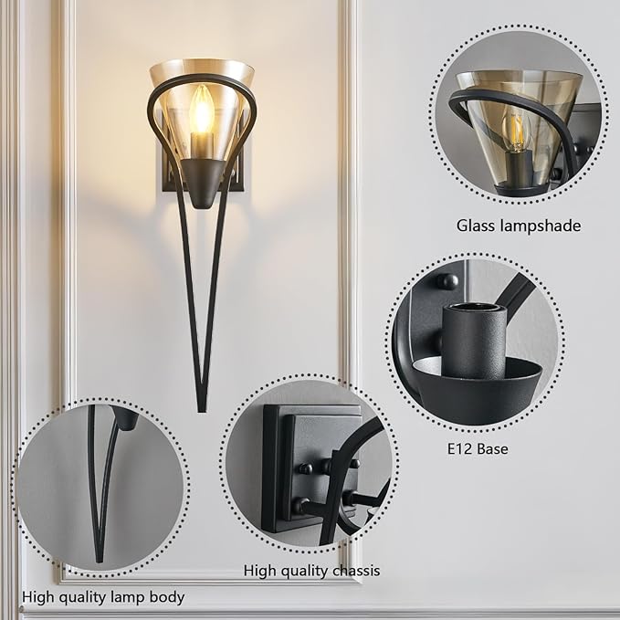 Modern Black Wall Sconce E12 Torch Decorative Wall Lights Industrial Wall Lights for Bedroom Bathroom Living Room Hallway
