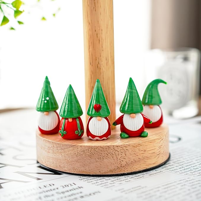 H&D HYALINE & DORA Gnomes Christmas Decorations Ornaments 5Pcs Mini Blown Glass Gnomes Figurines Handmade Glass Xmas Figurines for Tree, Santa and Gnome Party Supplies