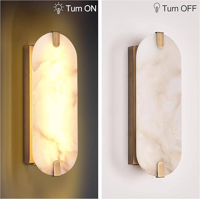 ZEROUNO Alabaster Wall Sconces, 14.2 inch Natural Marble Wall lamp,Dimmable Alabaster Wall Light Fixtures for Stairs Bathroom Living Room Bedroom or Vanity,Hallway(Brushed Bronze