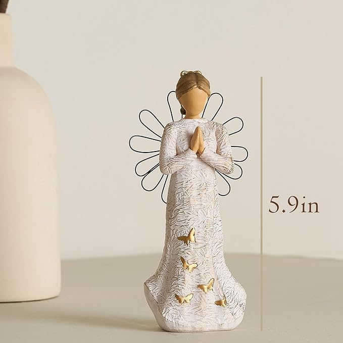Sympathy Angel Figurines for Loss of Loved Ones Angel Statues Home Decor Serenity Prayer Gifts for Women Resin Sculpted Hand-Painted Figure Bereavement Gift Praying Hands Statue