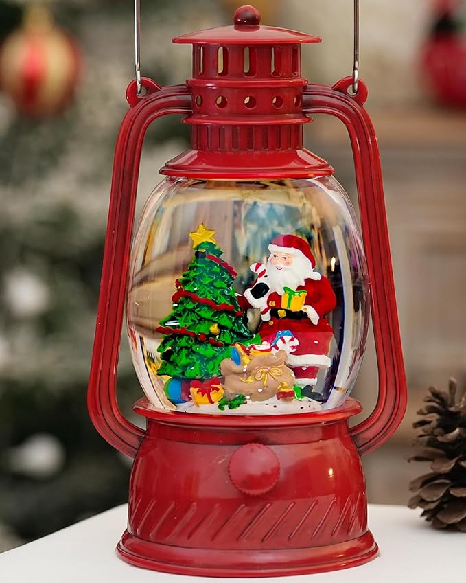 Snow Globe Christmas Decorations Indoor Santa Claus Musical Light-up Christmas Snow Globes with 6H Time Glittering Santa Claus Red Christmas Decorations Gift for Home
