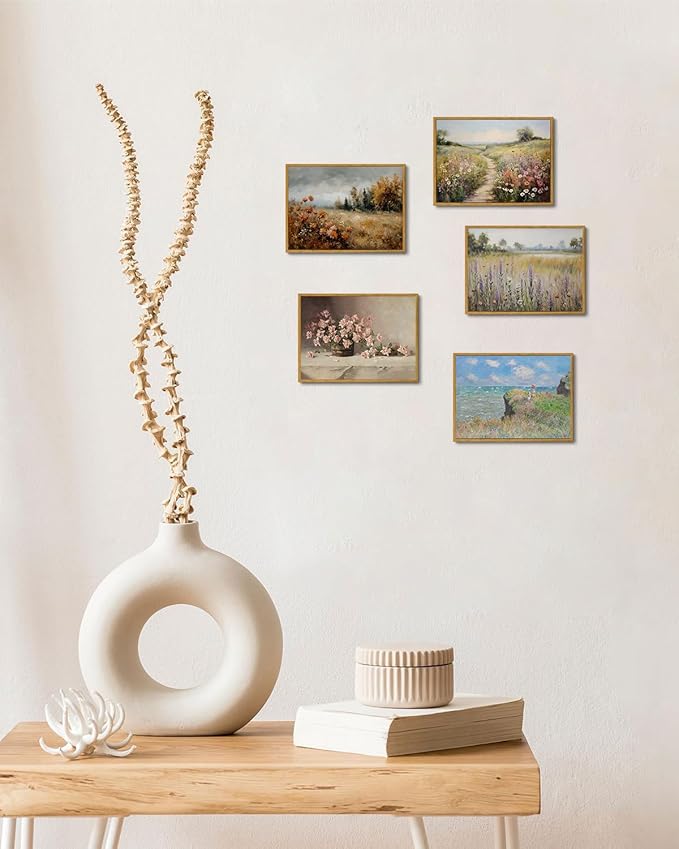 KISSFOX Framed Vintage Landscape Wall Art Natural Scenery Canvas Prints Colorful Painting Artwork Rustic Farmhouse Pictures Decor Living Room Office Bedroom Bathroom Kitchen
