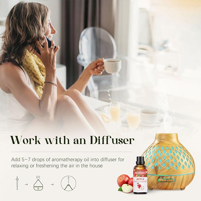 Apple Fragrance Oil 3.38FL.OZ - Aromatherapy Essential Oils for Diffusers for Home, Apple Scented Oils for Massage, Soap Candle Making Scents - 100ML