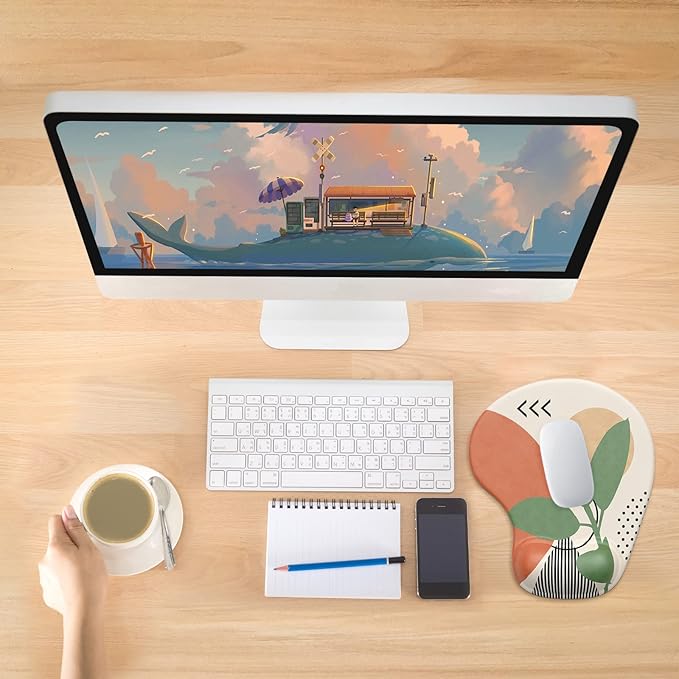 Hsurbtra Ergonomic Mouse Pad with Wrist Rest Support, Gel Mouse Pads with Non-Slip PU Base, Pain Relief Memory Foam Computer Mat, Cute Office Supplies Desk Decro Accessories, Green