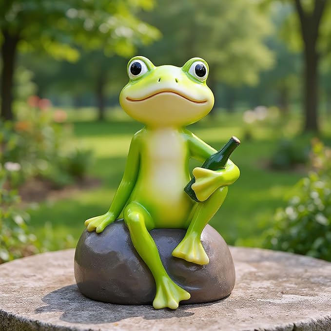 Frog Figurine Garden Decor for Outside, Frogs Statue Plant Decorations for Pots, Fairy Garden Figurines for Lawn Ornaments, Yard Decorations Outdoor, Frog Gifts for Women (1, Stone Frog)