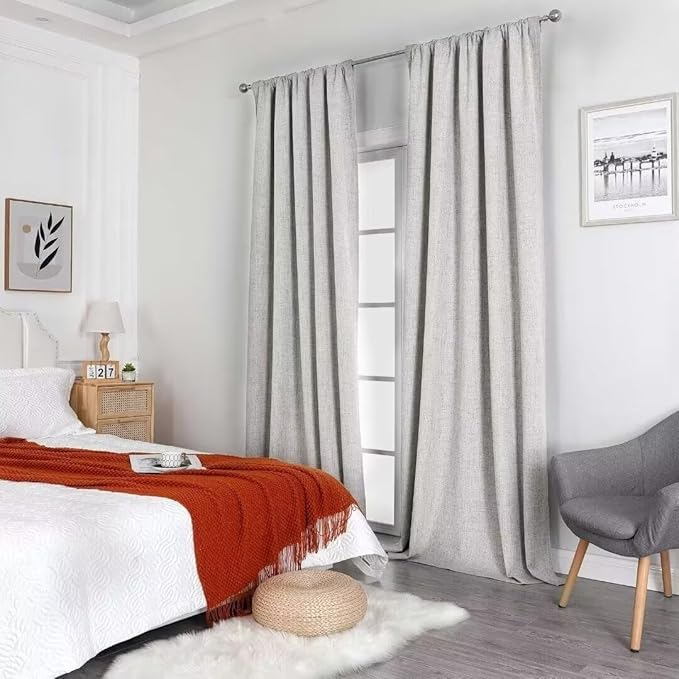 Joydeco Natural Linen Curtains 84 inch Length 2 Panels Set Burg 100% Blackout Patio Door Curtain Room Darkening Sliding Door Curtains Thermal Insulated Back tab Rod Pocket(105x84 inch, White)