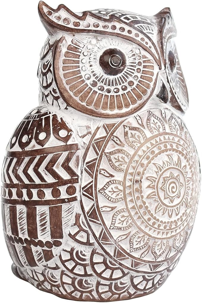 Adorable Owl Figurine for Shelf or Tray - Cute Chubby Owl Figurine Boho Decor for Shelf Desktop Cabinet Fireplace Mantel Bathroom Decor Accents (M)