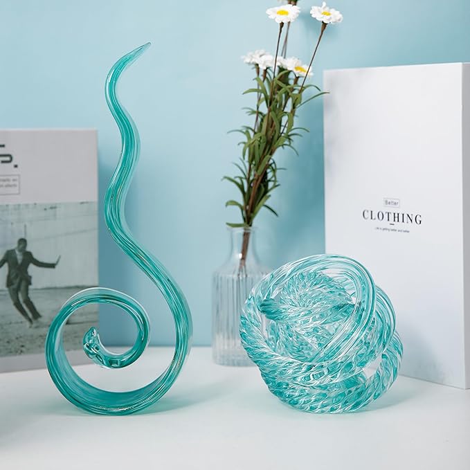 11.4" Tall Hand-Blown Glass Sculpture Murano-Style Sculpture Art Ornament Statue Figurines Home Decor Accent Piece Coastal Ocean Nautical Home Decor,Shelf,TV Stand,Tabletop Centerpieces,Wonderful Gift
