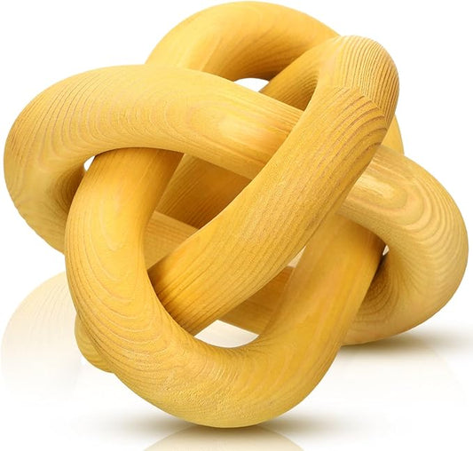 3 Link Wood Knot Decor - Hand Carved Coffee Table Decoration, Boho Chain Link Decor, Modern Shelf, Rustic Objects for Home Living Room Bedroom(Yellow)