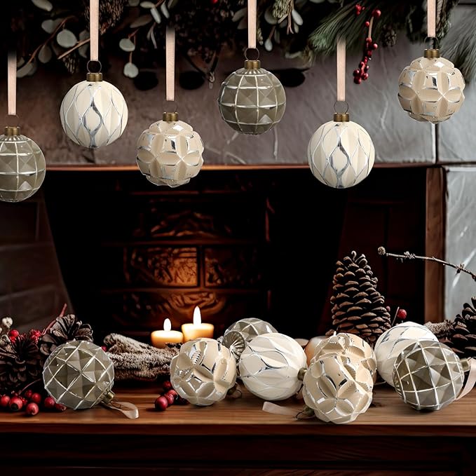 Syhood 24 Pcs Neutral Textured Christmas Ball Ornaments 2.4 Inch Vintage Xmas Tree Decorations Rustic Distressed Xmas Baubles Antique Farmhouse Modern Christmas Decor for Tree Home (Brown)