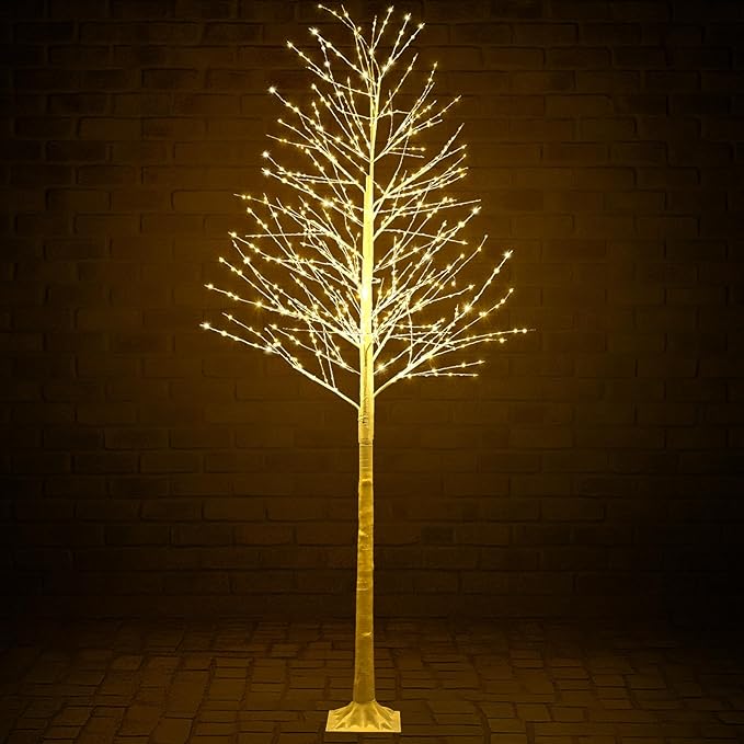 Baquler 1 Pack Lighted Birch Tree - Artificial LED Warm-White Light Birch Tree Decoration for Christmas Holiday Party Wedding Festival Decor, Indoor & Outdoor (9.2 ft)