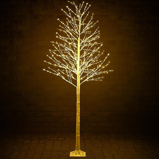 Baquler 1 Pack Lighted Birch Tree - Artificial LED Warm-White Light Birch Tree Decoration for Christmas Holiday Party Wedding Festival Decor, Indoor & Outdoor (9.2 ft)