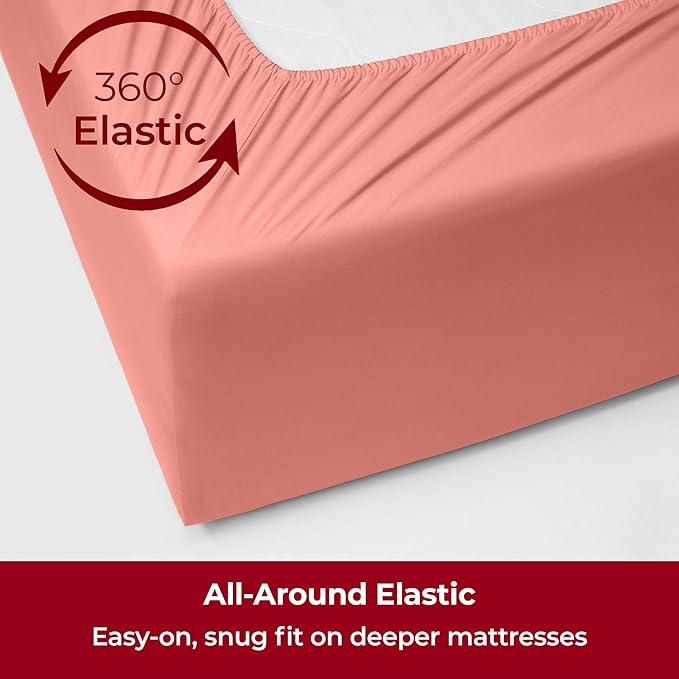 Mellanni Extra Deep Twin Sheets - 3 PC Iconic Collection Bedding - Hotel Luxury, Ultra Soft, Cooling Bed Sheets - Wrinkle, Fade, Stain Resistant (Twin, Coral)