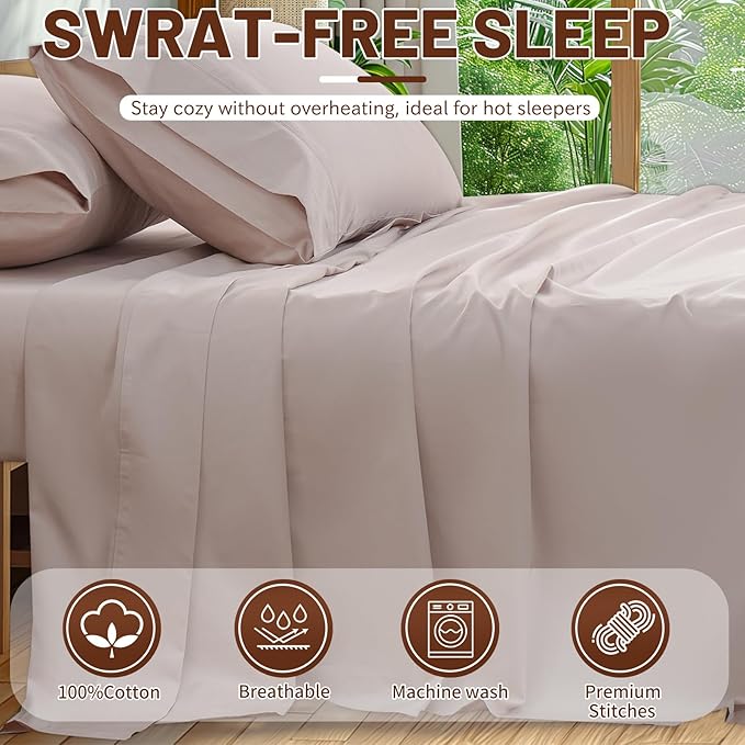Extra Deep Pocket Queen Sheets 18-24 Inch 100% Egyptian Cotton 1000 Thread Count Sateen Weave Soft Breathable 4 Pieces(Queen,Dusty Pink)