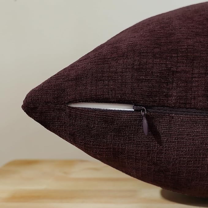 Jeneoo Plum Purple Decorative Throw Pillow Covers Soft Chenille Comfy Square Couch Cushion Cases for Living Room Sofa Decor (Set of 2, 20 x 20 Inches)