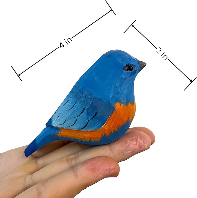 Wooden Bird Figurines Funny Desk Accessories Hand Carved Wood Decorative Small Birds Animal Miniature Statues Ornament for Home Room Decor (Blue)