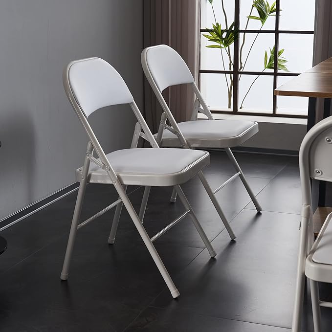 Karl home 4 Pack White Folding Chairs with Padded Seats for Outdoor & Indoor, Portable Stackable Commercial Seat with Steel Frame for Events Office Wedding Party, 330lbs Capacity