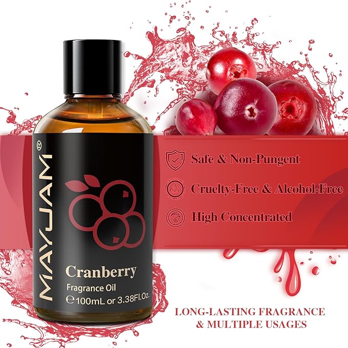 MAYJAM 100ML/3.38FL.OZ Cranberry Fragrance Oils with Glass Dropper, Essential Oils for Diffusers for Home, Long Lasting Scented Oils for Diffusers Soap Candle Making