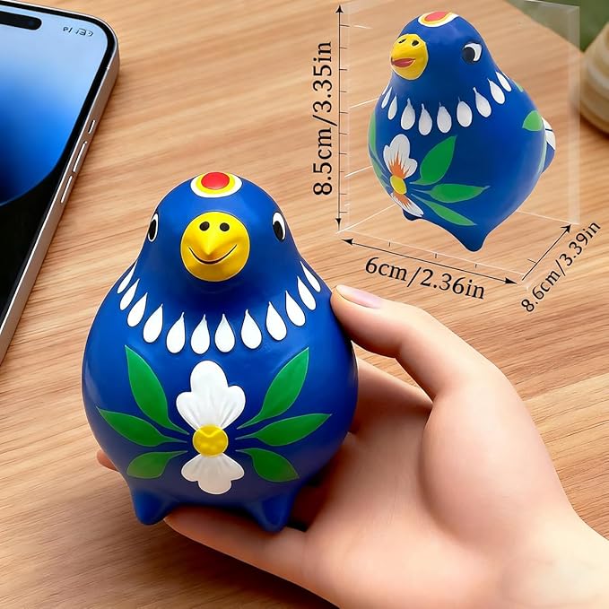 Decorative Clay Bird Figurines Hand-Painted Folk Art Design Collectible Smal Figurines Holiday Birthday Couples Friend Unique Gift Idea Decorative Home Art Table Bring Good Luck (Blue)