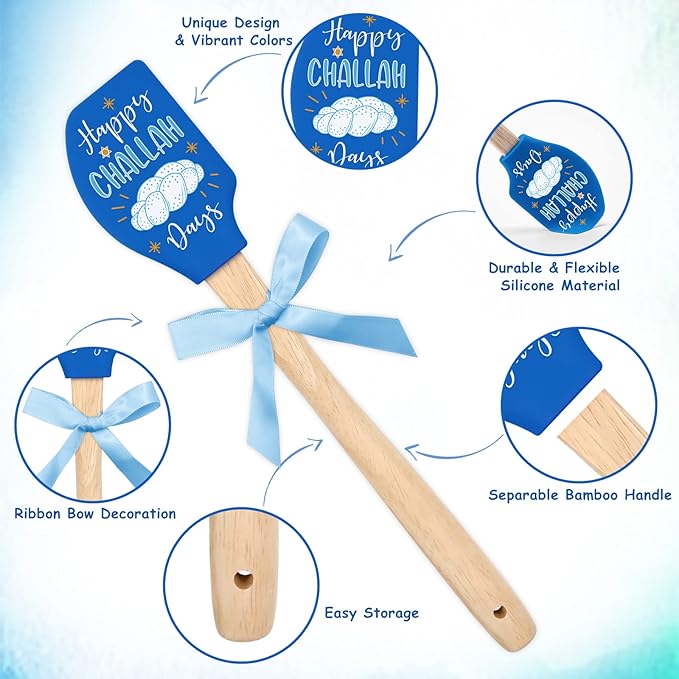 3 Pieces Silicone Spatula Set Baking Cooking Mixing Flipping cake Housewarming Kitchen Home Decoration Gift Idea Heat Resistant with Wood Handle and Ribbon Bows with greeting card present (Food)