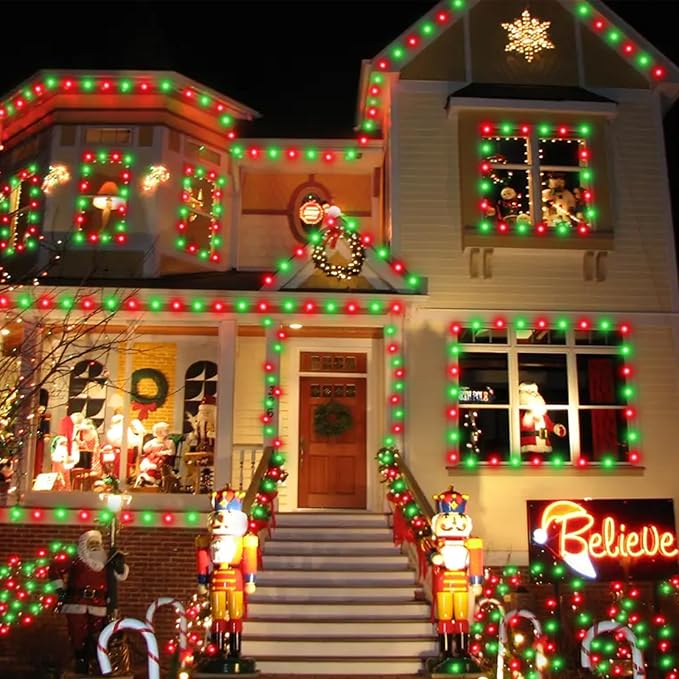 YEGUO 165ft 500 LED Christmas Lights Outdoor Waterproof, Red and Green String Lights Plug in, Green Wire Twinkle Tree Lights Indoor with Timer Memory 8 Modes