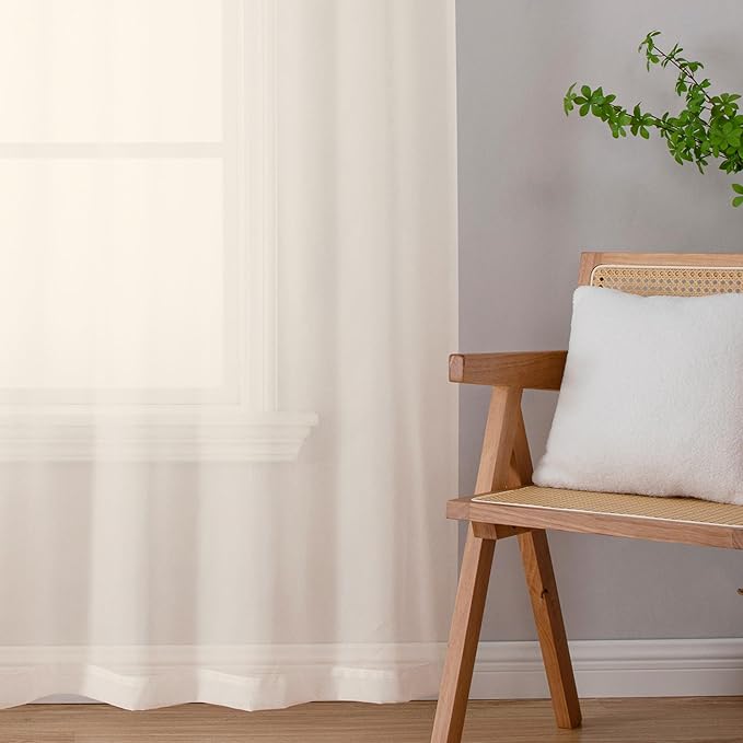 Aiyufeng Cream Sheer Curtains 63 Inch Length 2 Panels Set for Living Room, Light Filtering Green Window Sheers Drapes for Bedroom, Each 42" W x 63" L